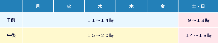 診療時間カレンダー